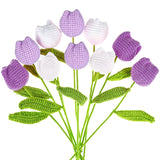 10 Pcs Crochet Tulips Flowers Artificial Flowers Bouquet Finished Handmade Knitted Tulip Bouquets With Leaf And Long Stem For Home Centerpieces Decor Valentine'S Day Wedding Anniversary