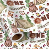 1St Birthday Wrapping Paper Roll For Boys,One Happy Camper Tent Bear Forest Icons, Age1 Gift Wrap For Baby 1St Birthday Party, Baby Shower, Mini Roll 17 Inches X 16.4 Feet