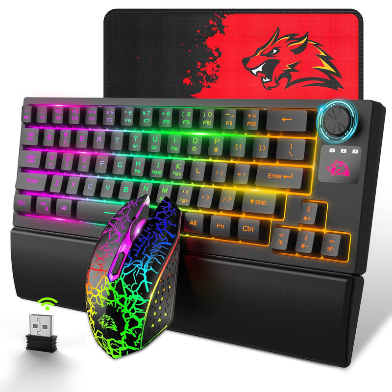 Wireless Gaming Keyboard Mouse Combo Wrist Rest, 4000Mah Rechargeable Battery,