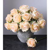 18Pcs Champagne Roses Artificial Flowers, Fake Roses Silk Flowers With Stems Realistic Bouquet For Valentine'S Day Wedding Party Home Decoration Diy Centerpiece Floral Romantic Gifts