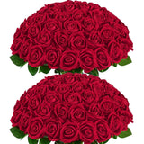 50 Pcs Red Roses Artificial Flowers, Real Touch Velvet Roses Bouquet Fake Flowers Bulk, Artificial Roses With Long Stems For Valentines Day Gift Diy Bridal Wedding Centerpiece Decorations