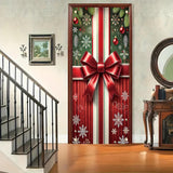 Christmas Door Cover Banner 35X71 Inch Holiday Front Door Decoration With Red Ribbon Bow Ornaments And Striped Gift Wrap Pattern For Xmas Winter Wall Hanging Seasonal Decor