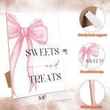 Pink Bow Themed Sweets And Treats Sign, Pink Bridal Shower Decorations, Wedding Signs For Reception, Bridal Shower Table Decor, Reception Tabletop Decor For Engagement Bachelorette Party