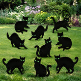 Halloween Decorations Outdoor - 9 Pack Corrugated Plastic Black Cat Decor with Stakes, Glow In The Dark Eyes Scary Silhouette Waterproof Durable Yard Signs for Garden Graveyard Party Lawn (37x31cm)