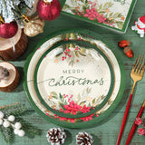 24 Sets Christmas Holly Paper Plates Cups Napkins Party Decorations Poinsettia Mistletoe Disposable Plates Merry Christmas Tableware Set For Xmas Winter Holiday Wedding Birthday Party