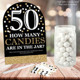 Big Dot of Happiness Adult 50th Birthday - Gold - How Many Candies Birthday Party Game - 1 Stand and 40 Cards - Candy Guessing Game