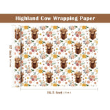 Highland Cow Wrapping Paper Roll - Mini Roll - 17 Inch X 16.5 Feet - Highland Cow And Floral Wrapping Paper For Birthday, Baby Shower, Wedding