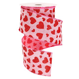 Valentine'S Day Wired Edge Ribbons Craft Ribbon Pink Red Glitter Heart Fabric Wrapping Ribbon For Bow Wreath Party Home Decor, 2.5 In, 10 Yards