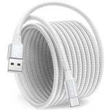 USB A to USB C Cable 10FT Braided Fast Charging Cord for iPhone 17 16 15 Samsung Galaxy S21 Note 10 White