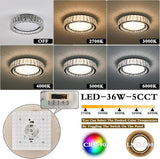 Crystal Dimmable Flush Mount Ceiling Light, Black Modern LED Close to Ceiling Light Fixture with 5CCT 2700K-6000K, Round kitchen Lighting for Bedroom, Laundry Room, Hallway, Living room (15in 36W)