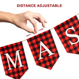 Merry Christmas Banner Burlap Garland & Vintage Xmas Banner For Fireplace Mantel - Black & Red Plaid Letters - Xmas Party Supplies