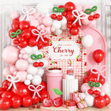Cherry Balloon Garland Arch Kit,177Pcs Red Pink White Balloons With Diy Coquette Bow Light Pink Red White Balloons For Girls Birthday Baby Shower Wedding Bridal Shower Party Decorations
