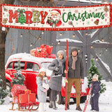 Large Christmas Banner Christmas Outdoor Decorations,Red Bow And Santa Claus Yard Sign,Merry Xmas Banner For Indoor/Outdoor Xmas Party Happy New Years Celebration