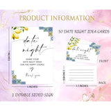 Blue Tiles And Lemons Date Night Game, Date Night Ideas Sign With 50 Cards, Bridal Shower Game, Modern Bridal Shower Decorations, Wedding Date Night Advice - 02