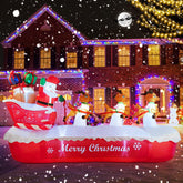 10 Ft Christmas Inflatables Outdoor Decorations Santa Claus On Sleigh, Blow Up Cute Elks Pulling Santa'S Inflatable Yard