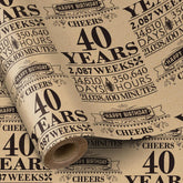 Black 40Th Birthday Wrapping Paper Roll, Letter Print, 17 Inches X 16.4 Feet, Perfect For Birthday Gifts