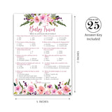 Girl Baby Shower Games — Baby Trivia Game — 25 Guests, Fun Facts Pink Floral Flowers, Garden Boho Chic Gender Reveal Party Couple Shower Activityg140-Trv-1