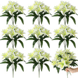 8Pcs Artificial Lily Bouquets Easter Faux Tiger Lilies Fake Spring Flowers With 7 Heads Full Bloom Flowers For Wedding Home Hotel Floral Arrangement Party Decor(Yellow)