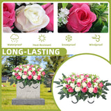 Artificial Cemetery Flowers For Grave,Headstone Flowers Saddle Outdoor Grave Saddle Memorial Silk Roses Flowers For Cemetery Decorations (Pink)