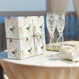 Floral Wedding Wrapping Paper Roll - 17.5 Inches * 33 Ft - Reversible Gift Wrap With Green Solid Back, Perfect For Wedding Bridal Shower Birthday Valentine’S Day