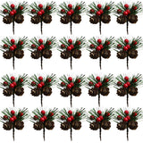 20Pcs Artificial Pine Picks Christmas Simulation Pine Needle Small Berries Pinecones For Flower Arrangements Wreaths Wedding Garden Xmas Tree Decorations (Red)