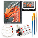 Diy Art Painting Kit For Adults – Learn To Paint Orange Dragon With Video Tutorials, 9 Pieces Canvas Acrylic Paint Set For Adults, Perfect Holiday Gifts Art & Craft For Adults, Beginner