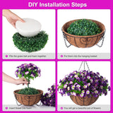 Artificial Hanging Flowers 12 Inch Basket, Faux Silk Petunias Flower Arrangement,Coconut Lining Pot Planter With Morning Glories Patio Garden Porch Deck Spring Summer Decor(Purple Edge)