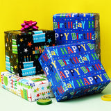 Birthday Wrapping Paper - Gift Wrapping Paper For Boys Girls Kids Men Women With Happy Birthday, Cakes, 6 Large Sheets Gift Wrap For Baby Shower, Folded Flat, 27 X 37 Inch