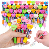 50 Pcs Valentine'S Day Conversation Colorful Multicolor Pen In One Cartoon Cute Fun 4-In-1 Pens Bulk Kawaii Be Mine Kiss Me Love Conversation Lovely Ballpoint Pens For Fun Gifts