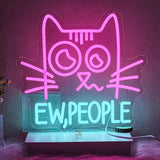 “Ew, People” Cat Neon Sign LED Wall Light Anti Social Introvert Decor for Bedroom Library Shop Mall