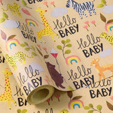Baby Shower Wrapping Paper Roll - 17 Inches X 16.4 Feet - Cute Animal Design On Kraft Paper - Ideal For Baby Boy Or Neutral Gift Wrapping, Kids' Birthday Party And Baby Shower