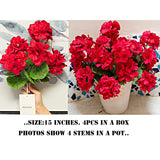 4 Bundles 15'' Artificial Geraniums Silk Flowers For Outdoors Uv Resistant Home Decor Garden Look Real (4, Red)