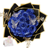 Glitter Roses - Royal Blue Glitter Rose Bouquet Shiny Everlasting Artificial Flowers For Diy Crafts Gifts Birthday Graduation Engagement Valentines Anniversary, 24 Roses