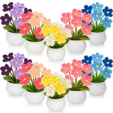 10 Pcs Crochet Flower Potted Plants Gifts, Artificial Handmade Knitted Flowers Cute Fake Plant For Mother Valentine Teacher Employee Coworker Gifts And Home Decor (Forget Me Not)