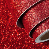 Ruby Red Glitter Wallpaper Sparkle Glitters Peel And Stick Wallpaper Red Glitter Contact Paper Self Adhesive Removable Glitters Fabric Wall Paper For Bedroom Cabinets Dresser Decor 15.8"X80"