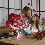 Valentine’S Day Gifts 12 Pcs Heart Shaped Berry Picks Artificial Red Heart Berry Twigs Forsythia Stem Branches With Pink Flowers For Valentine’S Day Anniversary Flower Bouquets Wedding Home Decor