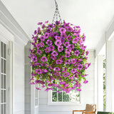 Artificial Hanging Flowers With Basket For Spring Outdoor Decoration 3 Bunches Of Silk Daisy Flower Uv Resistant For Garden Porch Patio Balcony Yard Decor (Purple2)