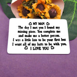 Metal Wallet Insert Card To My Man Anniversary Card For Him Men Valentine'S Day Jewelry I Love You Gifts For Hubby Boyfriend Birthday Gift For Boyfriend Fiance Husband Couple Gift Cards