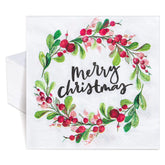 100 Pack Merry Christmas Paper Napkins Watercolor Style Wreath Pattern Disposable Napkins Xmas Garland Decorative Napkins For Christmas Holiday Dinner Party Supplies, 6.5 X 6.5 Inch