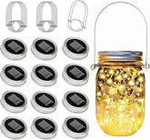 12 Pack Solar Mason Jar Lid Lights 30 LED Firefly Fairy String Lights with Hangers