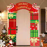Merry Christmas Porch Banner Gift Box Archway Door Banner For Christmas Outdoor Decorations Hanging Porch Sign For Front Door Winter Party Home Indoor Wall Door Cover Photo Backdrop Garage Xmas Decor