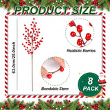 8 Pcs 25 Inches Artificial Red Berry Stems Extra Long Red Berries Holly Berry Branch Fake Burgundy Berry Picks For Floral Arrangements Christmas Tree Holiday Home Décor