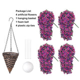 Artificial Flowers Plants For Outdoor With Basket, 4Pcs Silk Hanging Faux Flowers Long Trailing Vines For Outside Home Porch Patio Decoration, Fuchsia & Purple