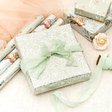 Wedding Floral Wrapping Paper Roll, Silver Flowers & Love Ring, Metallic Foil Design For Wedding, Engagement, Bridal Shower, Anniversary, Mini Roll, 17 X 120 Inches, 3 Rolls