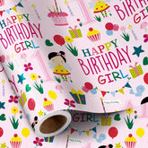 Birthday Wrapping Paper For Girl - Mini Roll - Pink Happy Birthday Girl And Birthday Party Pattern For Girl'S 1St Birthday Party And More - 17 Inches X 16.4 Feet - 1 Year Old