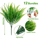 12 Bundles Artificial Boston Ferns Artificial Plants Outdoor Greenery Stems Faux Shrubs Uv Resistant For Garden Front Porch Table Window Box Home Decorations