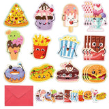 36 Pack Valentines Day Cards For Kids, 12 Assorted Food-Themed Die-Cut Designs With Envelopes & Stickers For Classroom Exchange, School Party, Non-Candy Valentine Handouts