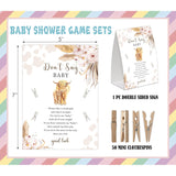 Boho Cow Don'T Say Baby Game For Baby Shower, Pack Of One 5X7 Sign And 50 Mini Natural Clothespins, Cow Baby Shower Decoration, Gender Neutral Party Supplies - Sc22