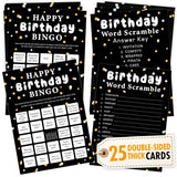 Happy Birthday Bingo - 25 Pcs Adults Party Games, Word Scramble, Fun Games