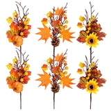 6 Pack Artificial Maple Leaves Branches Autumn Pumpkin Berry Twig Stem Orange Fall Stems Fake Artificial Flower Picks For Thanksgiving Christmas Harvest Festival Decoration Diy Floral Arrangements